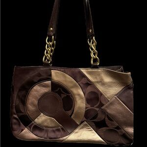 Like new- Coach rare edition Inlaid Patchwork Brown/Gold Handbag